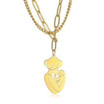 Fashion Gold Stainless Steel Mother And Child Double Chain Necklace