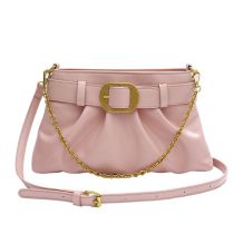 Fashion Pink Pu Belt Buckle Pleated Cross-body Bag
