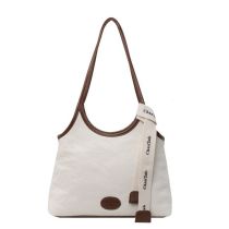 Fashion White With Coffee Pu Large Capacity Shoulder Bag