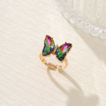 Fashion Colorful Ring Alloy Diamond Butterfly Ring