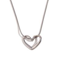 Fashion Thin Snake Chain Simple Heart Pendant Necklace-steel Color Stainless Steel Gold Plated Love Necklace