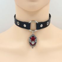 Fashion Red Leather Studded Bat Oval Collar