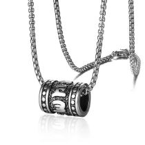 Fashion Pendant+chain Stainless Steel Bead Cylinder Necklace For Men