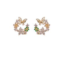 Fashion Butterfly Flower Earrings (thick Real Gold Plating) Copper Inlaid Zirconium Butterfly Flower Stud Earrings