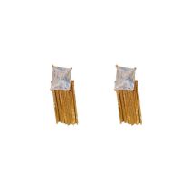 Fashion Square Diamond Two-piece Tassel Earrings (thick Real Gold To Preserve Color) Copper Square Diamond Tassel Earrings