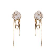 Fashion Gold Copper Flower Chain Tassel Earrings