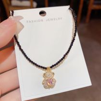 Fashion Gold Crystal Beaded And Diamond Care Bear Necklace