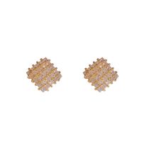 Fashion Gold Copper Inlaid Zirconium Rhombus Earrings