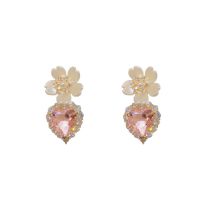 Fashion Gold Copper Diamond Flower Love Earrings