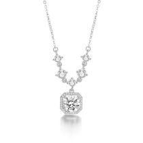 Fashion Silver-zirconia Square Diamond Necklace (thick Real Gold To Preserve Color) Copper Set With Zirconium Square Diamond Necklace