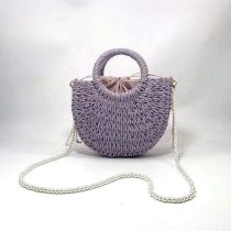 Fashion Lavender Purple Straw Large Capacity Crossbody Bag