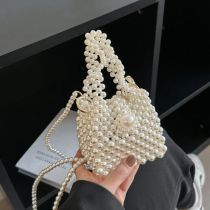 Fashion White Acrylic Pearl Beaded Crossbody Bag