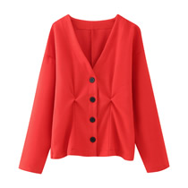 Fashion Red Polyester V-neck Buttoned Cardigan Jacket