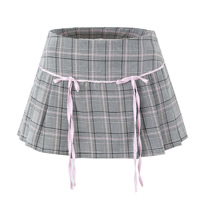 Fashion Pink Grid Polyester Checked Lace-up Skirt