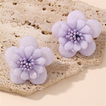 Fashion Purple Polyester Flower Stud Earrings