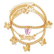Fashion 10# Alloy Butterfly Letter Multi-layer Anklet
