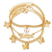 Fashion 12# Alloy Butterfly Letter Multi-layer Anklet