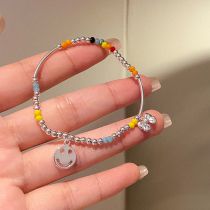 Fashion Silver 6 Colorful Crystal Beaded Smiley Bow Bracelet
