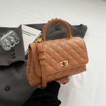 Fashion Khaki Pu Diamond Flap Crossbody Bag