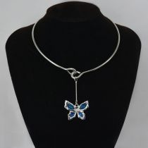 Fashion Silver Alloy Crystal Butterfly Necklace