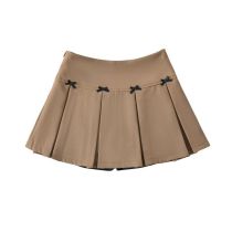 Fashion Coffee Color Cotton Pleated Skirt