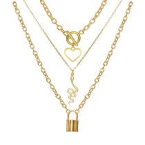 Fashion Gold Alloy Lock-shaped Snake-shaped Love Multi-layer Necklace