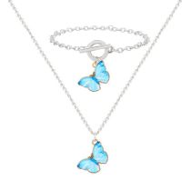 Fashion Light Blue Alloy Butterfly Bracelet Necklace Set