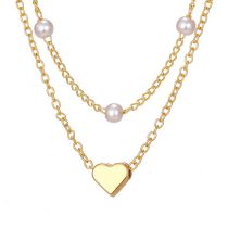Fashion Gold Alloy Pearl Chain Love Double Layer Necklace