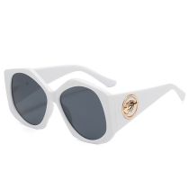 Fashion White Frame Black And Gray Film Pc Large Frame Polygonal Color Block Sunglasses