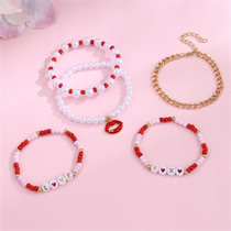 Fashion Children's Anklets Resin Rice Beads Letter Beads Beads Oil Dripping Lips Children's Anklet Set