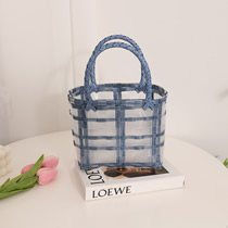 Fashion Jelly Bun Small Blue Pvc Plaid Large Capacity Handbag