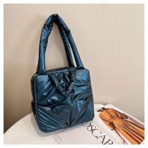 Fashion Blue Cotton-filled Checkered Shoulder Bag