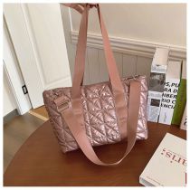 Fashion Pink Nylon Large Capacity Diamond Shoulder Bag