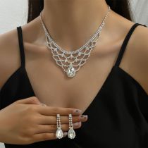 Fashion Silver Geometric Diamond Drop-shaped Necklace And Earrings Set