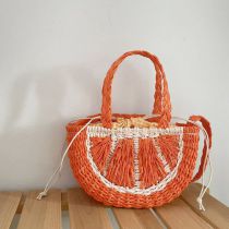 Fashion Orange Straw Children's Orange Handbag