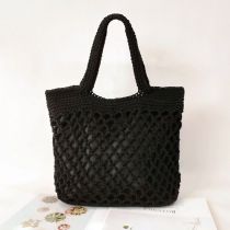 Fashion Black Cotton Rope Woven Large Capacity Shoulder Bag