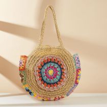 Fashion Off White Colorful Crochet Straw Disc Shoulder Bag