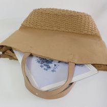 Fashion Light Brown Canvas Spliced Straw Large-capacity Handbag