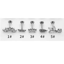 Fashion Silver Titanium Steel Diamond Piercing Geometric Lip Nails