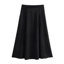 Fashion Black Satin Pleated Skirt