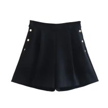 Fashion Black Drapey Pleated High-waisted Shorts
