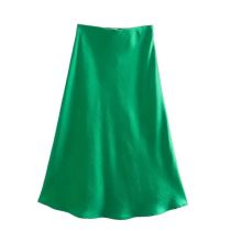 Fashion Bright Green Satin Irregular Skirt