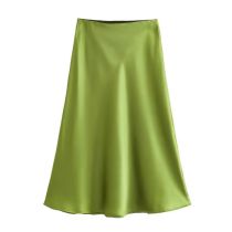 Fashion Dark Fruit Green Satin Irregular Skirt