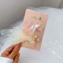 Fashion 4#yellow Feather Pearl Children's Butterfly Hair Clip