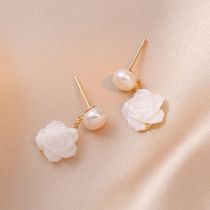 Fashion Gold Copper Pearl Rose Flower Earrings