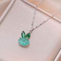 Fashion Green Ice Flower Rabbit Necklace Titanium Steel Diamond Rabbit Necklace