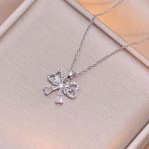Fashion Silver Titanium Steel Diamond Bow Necklace
