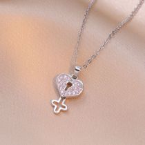 Fashion Silver Titanium Steel Diamond Love Key Necklace