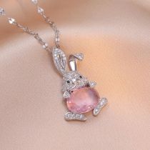 Fashion Silver Titanium Steel Diamond Rabbit Necklace