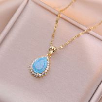 Fashion Blue Ice Flower Necklace {cracked Style} Titanium Steel Diamond Drop Necklace